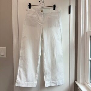 Talbots White Crop Wide Leg Pants Womens 8 Petite‎ Denim Cotton Blend Career